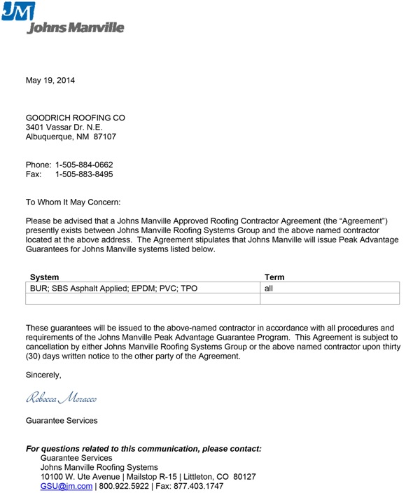 Microsoft Word - Contractor Approval Letter from Account - GOODRICH ROOFING CO.doc